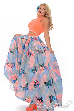 P70230 - Precious Formals collection shown in Neon Coral / Print